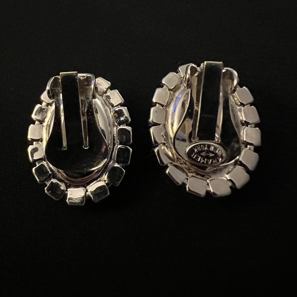 Vintage Signed Kramer Ruby & White Rhinestone Clip On Earrings - Picture 2 of 3